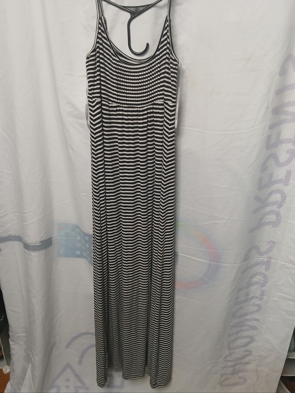 Calvin Klein Black and White Striped Maxi Dress